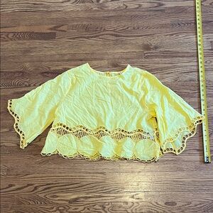 Mango Yellow Lace Trim Blouse